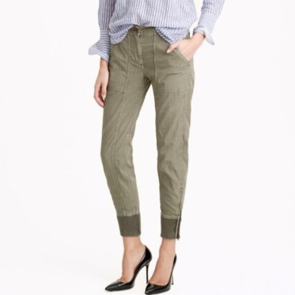 J.Crew Casual Utility Joggers 8 Olive Green Twill Cargo Ankle Zip Streetwear
